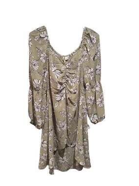 Cato Sage Green Floral Long Sleeve Ruched Bust Mini Dress